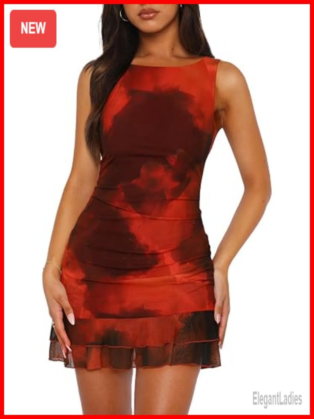 Sexy Bodycon Mini Dress Boat Neck Mesh Ruched Ruffle Club Party Dress